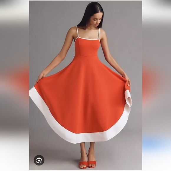 Anthropologie Maeve Red and White Colorblock A-Line Midi Dress Maxi Size XS - Picture 2 of 14